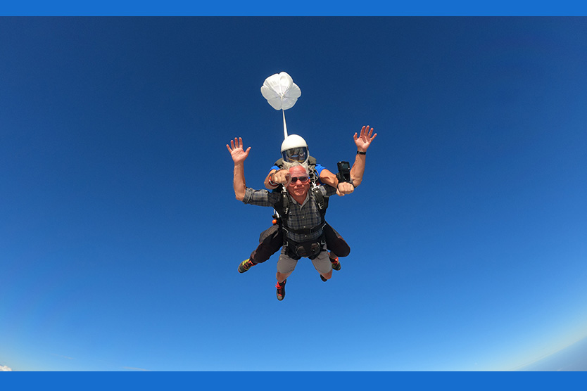 Diagram showing tandem parachute system with labeled safety components