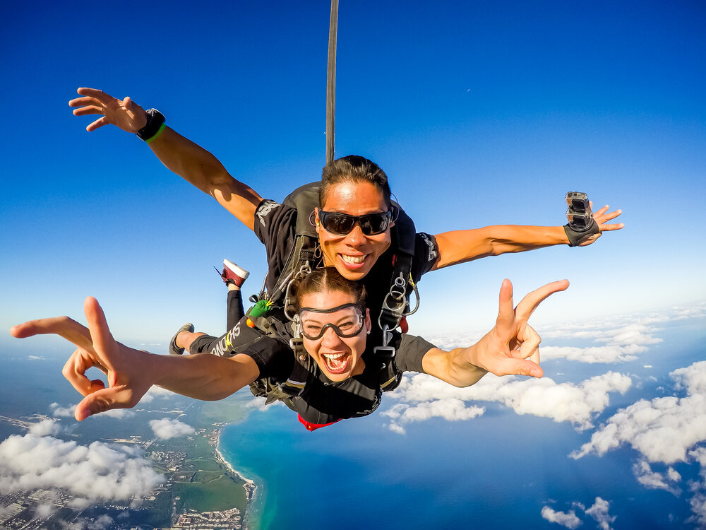 Skydiver over Mexican Caribbean coastline
