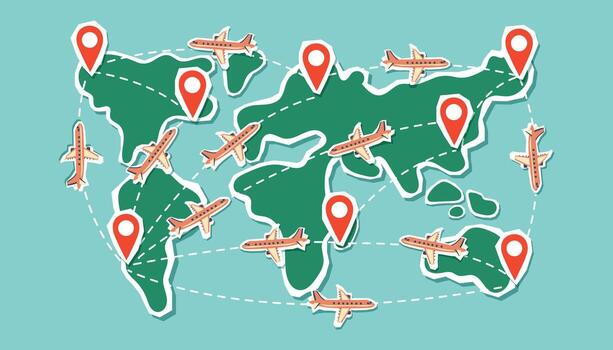 World map showing major skydiving destinations connected by travel routes