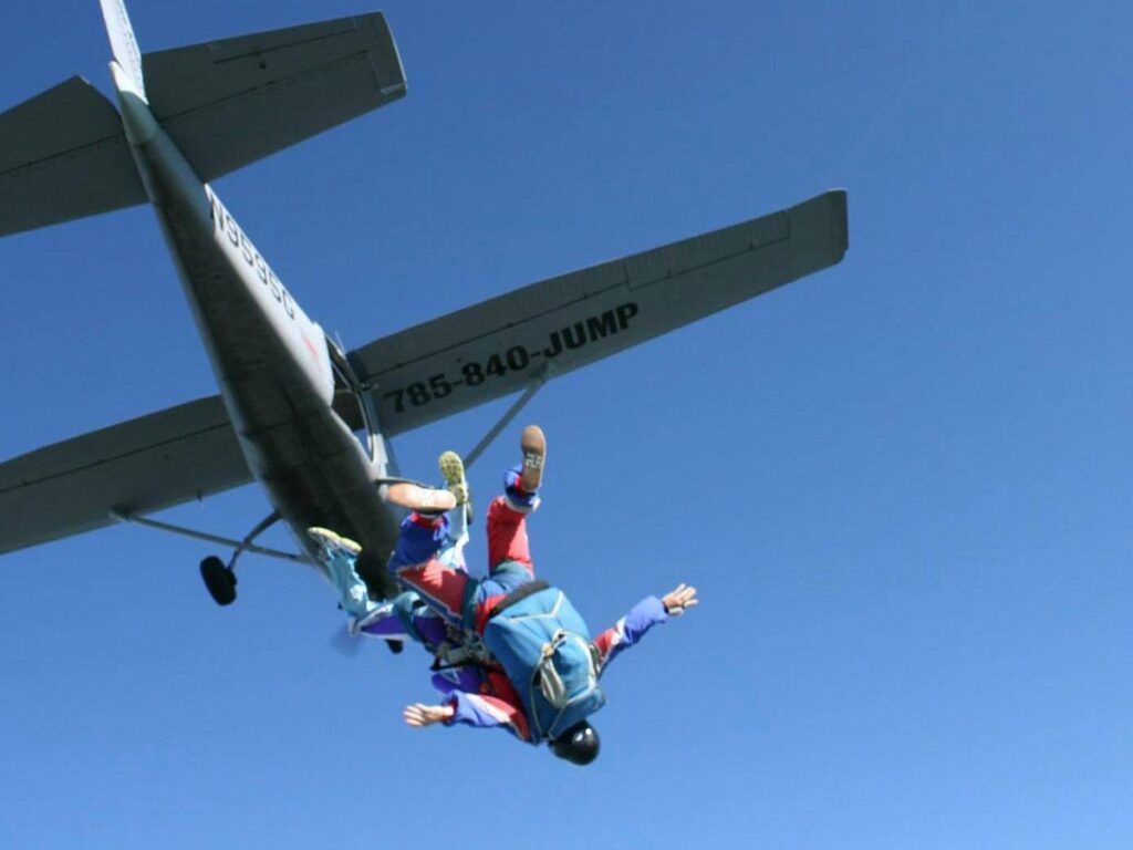 Skydive Kansas facility showing aircraft and hangar